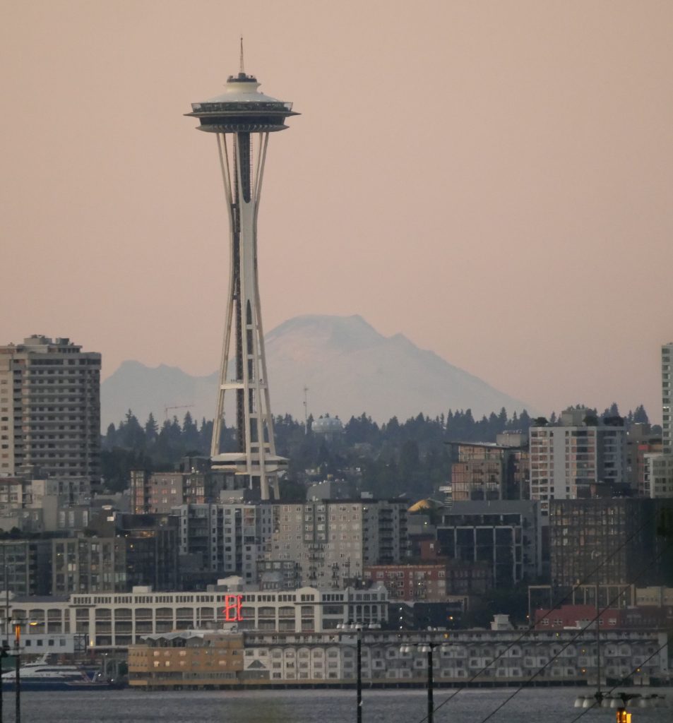 Space Needle and Mountains